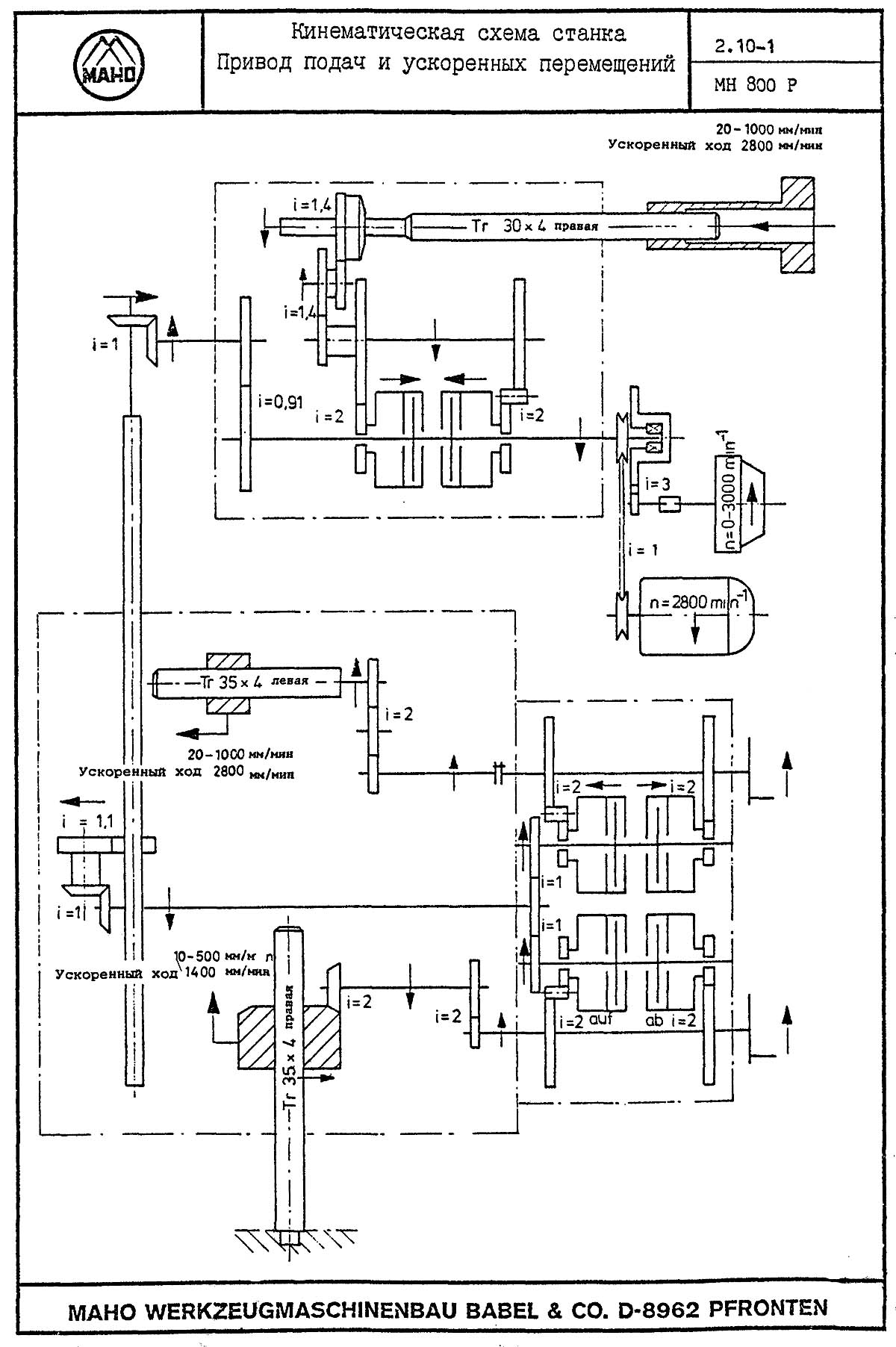 Кінематична схема фрезерного верстата MAHO 800